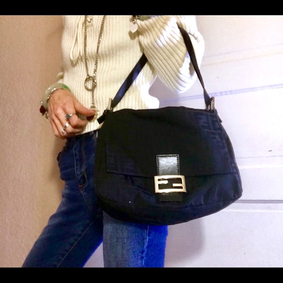 FENDI Black Zucchino canvas FF monogram handbag - Picture 5 of 8